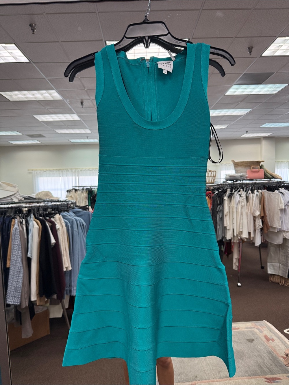 HERVE LEGER A-LINE BANDAGE MINI DRESS TURQUOISE NWT - Picture 5 of 7
